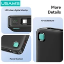 Power Bank Usams Cd225 με Καλώδιο Lightning, 2X Θύρες Εξόδου, 10000mAh, 20W, Μαύρο