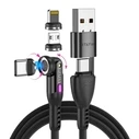 Καλώδιο USB Statik 360Pro braided rotating 3 magn. tips 6-in-1 Black 2m