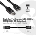 Καλώδιο DisplayPort Club 3D 1.4 Extension 8K60Hz DSC 1.2 HBR3 HDR Bidirectional M/F 3m/9.84ft