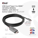 Καλώδιο HDMI Club 3D USB Gen2 Type-C 4K120Hz 8K60Hz HDR10 with DSC1.2 Active M/M 3m / 9.84ft
