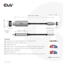 Καλώδιο HDMI Club 3D USB Gen2 Type-C 4K120Hz 8K60Hz HDR10 with DSC1.2 Active M/M 3m / 9.84ft