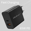 Φορτιστής Πρίζας Qoltec 52380 Super Quick PD 1xUSB-C, 1xUSB, 65W, 5-20V, 1.5-3.25A, Black