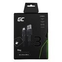 Καλώδιο USB Green Cell Set 3x Ray Lightning 30cm, 120cm, 200cm with White LED fast charging Apple 2.4A