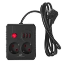 Πολύπριζο Maclean 2 sockets + 3xUSB, 110-240V AC 50/60Hz, 2.1A max 2500W, 1.5m, Black, MCE387 B