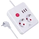 Πολύπριζο Maclean 2 sockets + 3xUSB, 110-240V AC 50/60Hz, 2.1A max 2500W, 1.5m, White, MCE387 W