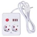 Πολύπριζο Maclean 2 sockets + 3xUSB, 110-240V AC 50/60Hz, 2.1A max 2500W, 1.5m, White, MCE387 W