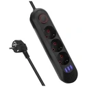 Πολύπριζο Maclean 3-socket cable + 3xUSB, 110-240V AC 50/60Hz, 2.1A max 2500W, 1.5m, Black, MCE394 B