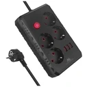 Πολύπριζο Maclean 4-socket cable + 3xUSB, 110-240V AC 50/60Hz, 2.1A max 2500W, 3m, Black, MCE393 B