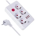 Πολύπριζο Maclean 4-socket cable + 3xUSB, 110-240V AC 50/60Hz, 2.1A max 2500W, 3m, White, MCE393 W