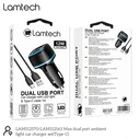 Φορτιστής Αυτοκινήτου Lamtech 2xUSB 2,4A With Type-C Cable 1M Black