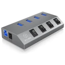 USB Hub Icy Box IB-HUB1405 αλουμινίου 4 θυρών και universal φορτιστής USB 3.2, με 4 διακόπτες ON/OFF