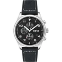 Ανδρικό Ρολόι Boss 1513987 (44mm) Δερμάτινο Λουράκι Μαύρο