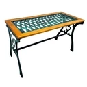 Velco Wrought-Iron Garden Table with Wood Top and Plastic Surface - L99 x W47 x H57 cm