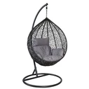Hanging Rattan Armchair with Base and Metal Stand - Two-tone Brown PE Rattan, Black Stand