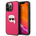 Karl Lagerfeld KLHCP13LPKMP Apple iPhone 13 Pro pink hardcase Leather Ikonik Karl`s Head Metal