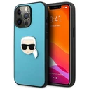 Karl Lagerfeld KLHCP13XPKMB Apple iPhone 13 Pro Max blue hardcase Leather Ikonik Karl`s Head Metal