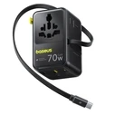 Baseus Enercore CG11 70W Network Charger - Universal Adapter 2×AC, 2×USB-A, 2×USB-C with Retractable USB-C Cable, Black (E0307E00)
