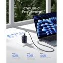 Baseus PicoGo AE11 67W GaN Wall Charger — 1x USB-A & 2x USB-C (Power Delivery), Black