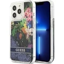 Guess GUHCP13LLFLSB Apple iPhone 13 Pro blue hardcase Flower Liquid Glitter