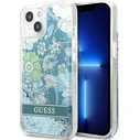 Guess GUHCP13MLFLSN Apple iPhone 13 green hardcase Flower Liquid Glitter