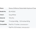 Baseus Brilliance case with keyboard Apple iPad Pro 12.9 2018/2020/2021 (3., 4. i 5. gen) white
