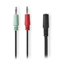 Καλώδιο Ήχου Nedis 2x 3.5mm male - 3.5mm female Black 0.12m (CAGB22160BK02)