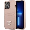 Guess GUHCP13LPSATPP Apple iPhone 13 Pro pink hardcase SaffianoTriangle Logo Cardslot