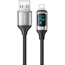USAMS Nylon Cable U78 Lightning 1.2m LED 2.4A Fast Charging silver black SJ543USB02 (US-SJ543)