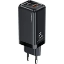 USAMS Wall Charger 1xUSB-C+1xUSB T47 65W PD Fast Charging Super Si black CC153TC01 (US-CC153)