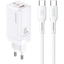 USAMS Wall Charger MT 2xUSB-C+USB GaN 65W T33 PD + cable USB-C-USB-C 100W Fast Charging white MTXLOGTC02