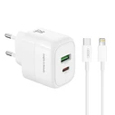 Φορτιστής Πρίζας XO Universal με 2 εξόδους 1xUSB-A & 1xUSB-C και Καλώδιο Lightning 8-Pin, PD20 & QC18W Λευκό