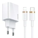USAMS T34 Wall Charger 1xUSB-C 20W 5V-3A PD3.0 + U63 cable USB-C/Lightning 20W white T49OCLN01