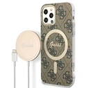 Guess GUBPP12MH4EACSW Case + Wireless Charger Apple iPhone 12/12 Pro brown hard case 4G Print MagSafe