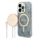 Guess GUBPP14LH4EACSB Case + Wireless Charger Apple iPhone 14 Pro blue hard case 4G Print MagSafe