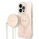 Guess GUBPP14LH4EACSP Case + Wireless Charger Apple iPhone 14 Pro pink hard case 4G Print MagSafe