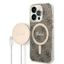 Guess GUBPP14LH4EACSW Case + Wireless Charger Apple iPhone 14 Pro brown hard case 4G Print MagSafe