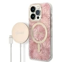 Guess GUBPP14LHJEACSP Case + Wireless Charger Apple iPhone 14 Pro pink hard case Jungle MagSafe
