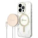 Guess GUBPP14LHMEACSH Case + Wireless Charger Apple iPhone 14 Pro white hard case Marble MagSafe
