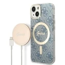 Guess GUBPP14MH4EACSB Case + Wireless Charger Apple iPhone 14 Plus / 15 Plus blue hard case 4G Print MagSafe