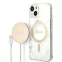 Guess GUBPP14MHMEACSH Case + Wireless Charger Apple iPhone 14 Plus / 15 Plus white hard case Marble MagSafe