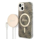 Guess GUBPP14SH4EACSW Case + Wireless Charger Apple iPhone 14 brown hard case 4G Print MagSafe