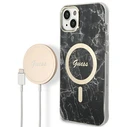 Guess GUBPP14SHMEACSK Case + Wireless Charger Apple iPhone 14 black hard case Marble MagSafe