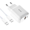 Tech-Protect C20W 2-port Network Charger PD 20W QC 3.0 + USB-C Cable White