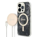 Guess GUBPP14XHMEACSK Case + Wireless Charger Apple iPhone 14 Pro Max Black hard case Marble MagSafe