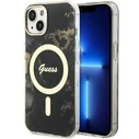 Guess GUHMP14SHTMRSK Apple iPhone 14 black hardcase Golden Marble MagSafe