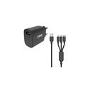 2GO Φορτιστής 15W με καλώδιο 1xUSB-A 1xMicroUSB 1xLightning μαύρο