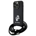 Karl Lagerfeld KLHCP15LSAKCPSK Apple iPhone 15 Pro hardcase Crossbody Saffiano Metal Pin Karl & Choupette black