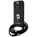 Karl Lagerfeld KLHCP15LSASKNPSK Apple iPhone 15 Pro hardcase Crossbody Saffiano Monogram Metal Pin Karl & Choupette black