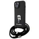 Karl Lagerfeld KLHCP15SSASKNPSK Apple iPhone 15 hardcase Crossbody Saffiano Monogram Metal Pin Karl & Choupette black