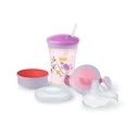 NUK Learn-to-Drink Set (Evolution Cups) with 3 interchangeable drinking attachments, purple/pink, 230 ml